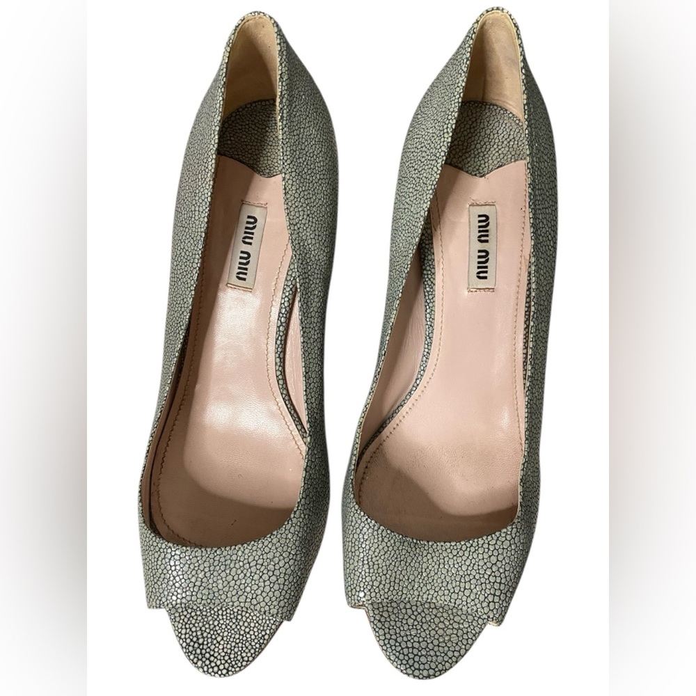 Miu Miu Seafoam Green Textured Heels